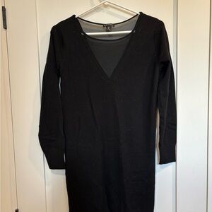 Club Monaco Black Long Sleeve Knit V-Neck Women's Dress